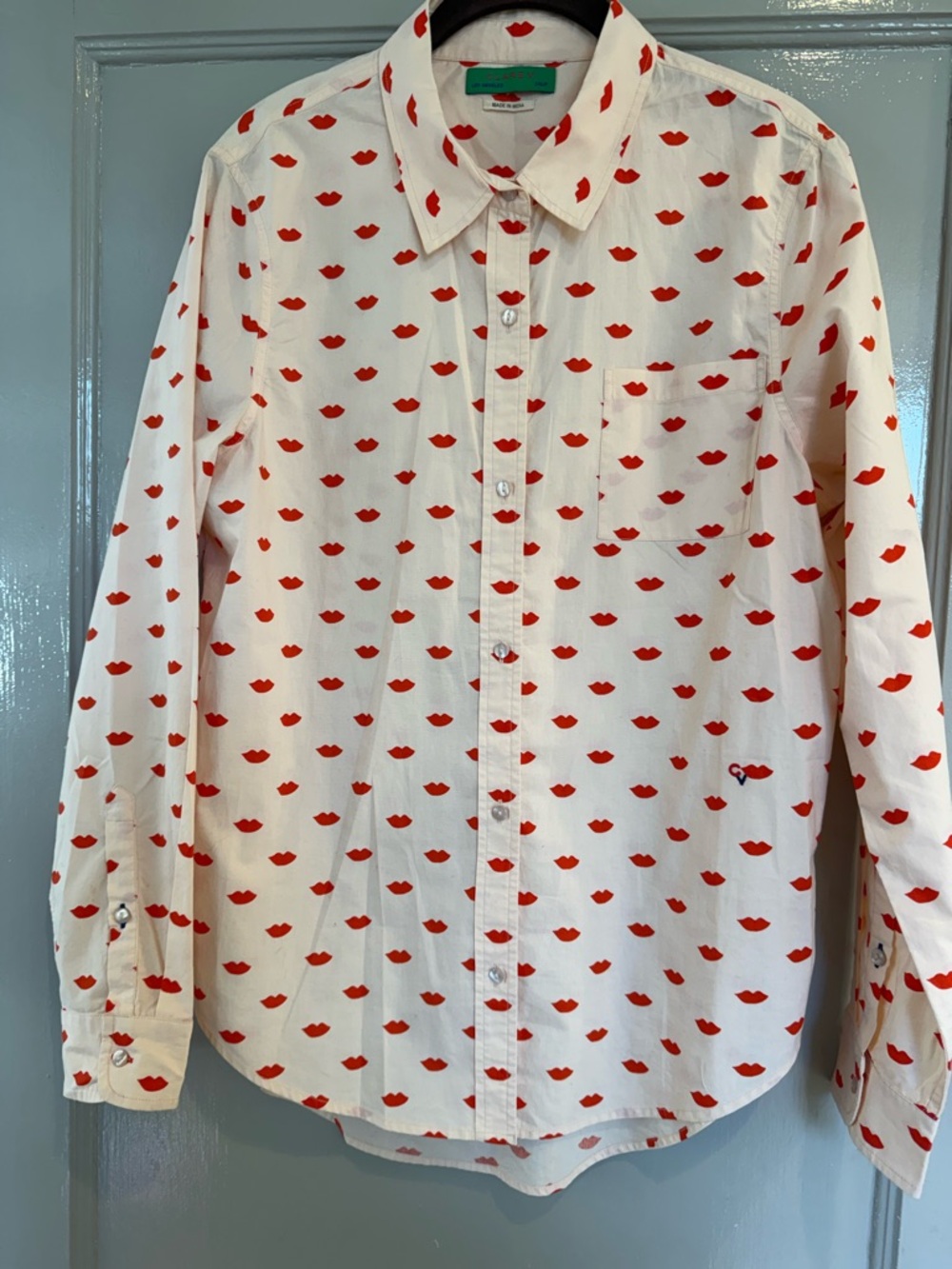 CLARE V PHOEBE LIPS Top in Blush & Poppy Button-down Size Large EUC Rare Find!